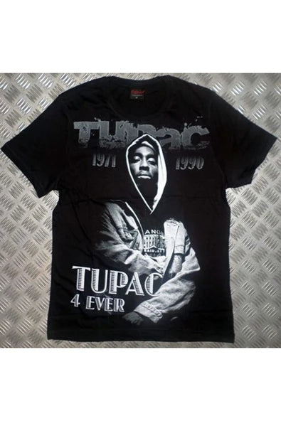 fame-stoned  Tupac Baskılı Unisex %100 Pamuk Siyah T-shirt