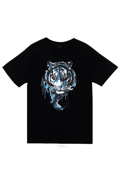 fame-stoned  Kaplan Baskılı Unisex %100 Pamuk Siyah T-shirt
