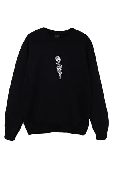 Kurukafa Gül baskılı siyah sweatshirt