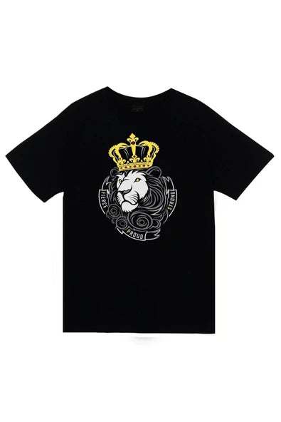 fame-stoned  Aslan, Hayvan Baskılı Unisex %100 Pamuk Siyah T-shirt
