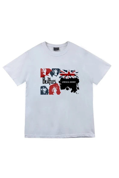 fame-stoned The Beatles Baskılı Unisex %100 Pamuk Beyaz T-shirt