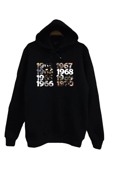 The Beatles 1966-1970 arasi yillarin fotograf baskılı siyah kapüşonlu sweatshirt