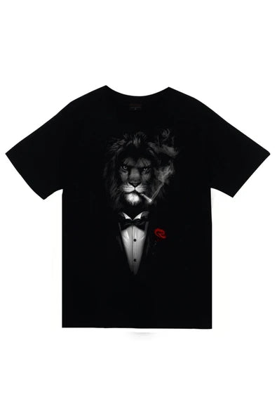 fame-stoned  Unisex Siyah Aslan Smokin Baskılı T-shirt