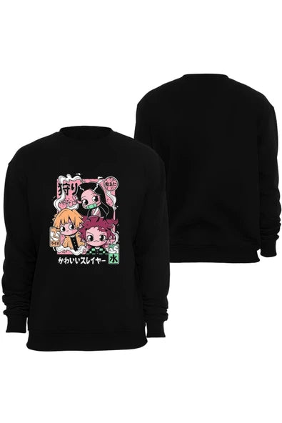 fame-stoned Demon Slayer Anime Baskılı Bisiklet Yaka Sweatshirt