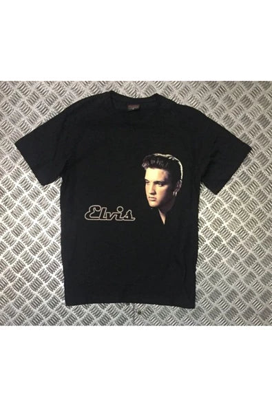 fame-stoned  Elvis Presley Baskılı Unisex %100 Pamuk Siyah T-shirt