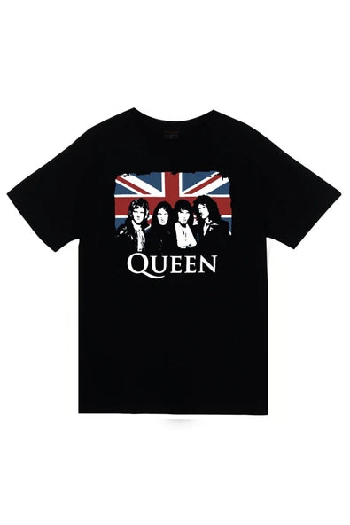 fame-stoned Queen Baskılı Unisex %100 Pamuk Siyah T-shirt