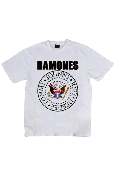 fame-stoned  Unisex Beyaz Ramones Baskılı T-shirt