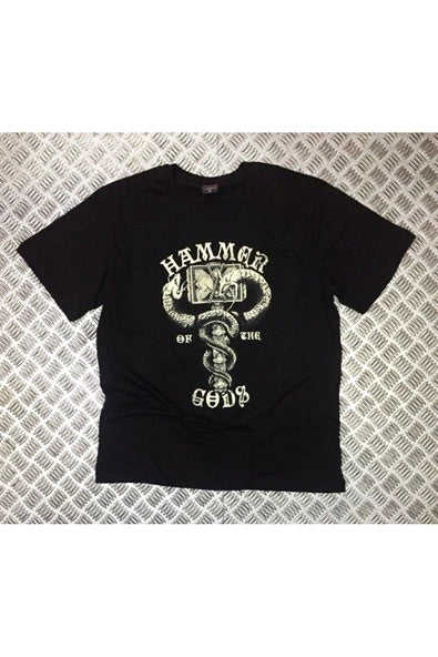 fame-stoned  Unisex Siyah Hammer Of The Gods Baskılı T-shirt