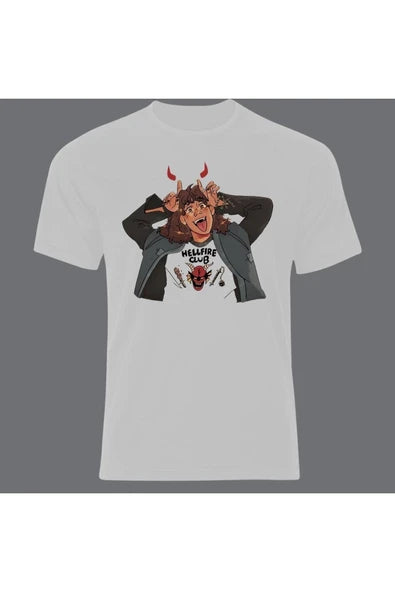 fame-stoned  Stranger Things Baskılı Unisex %100 Pamuk Beyaz T-shirt