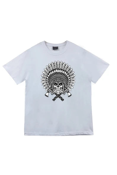 fame-stoned  Kızılderili Baskılı Unisex %100 Pamuk Bordo T-shirt