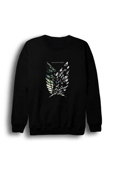 Erkek Bisiklet Yaka Sweatshirt Attack On Titan Anime Keşif Birliği Özgürlük Kanatları baskılı siyah sweatshirt
