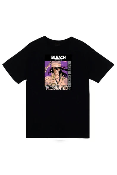 fame-stoned  Bleach Byakuya Kuchiki Anime Baskılı Unisex %100 Pamuk Siyah T-shirt