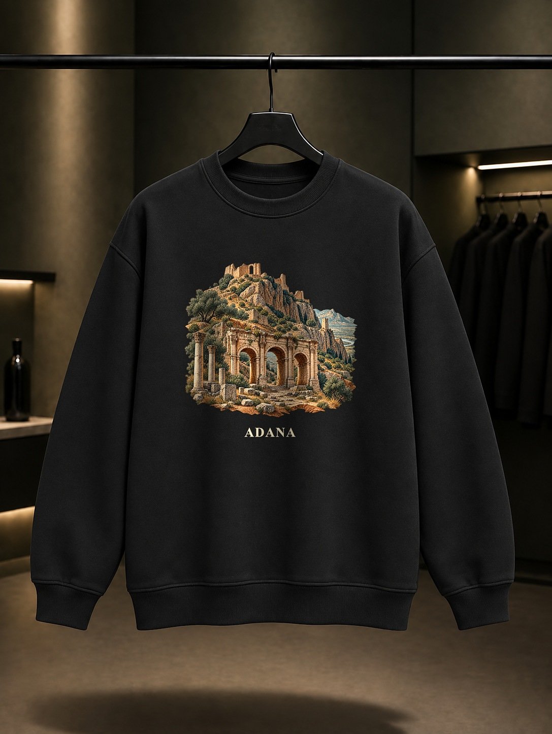 Adana Anavarza baskılı siyah sweatshirt