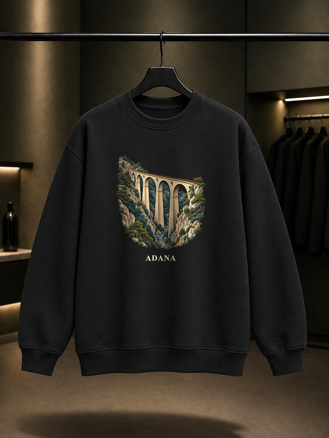 Adana Varda Köprüsü baskılı siyah sweatshirt