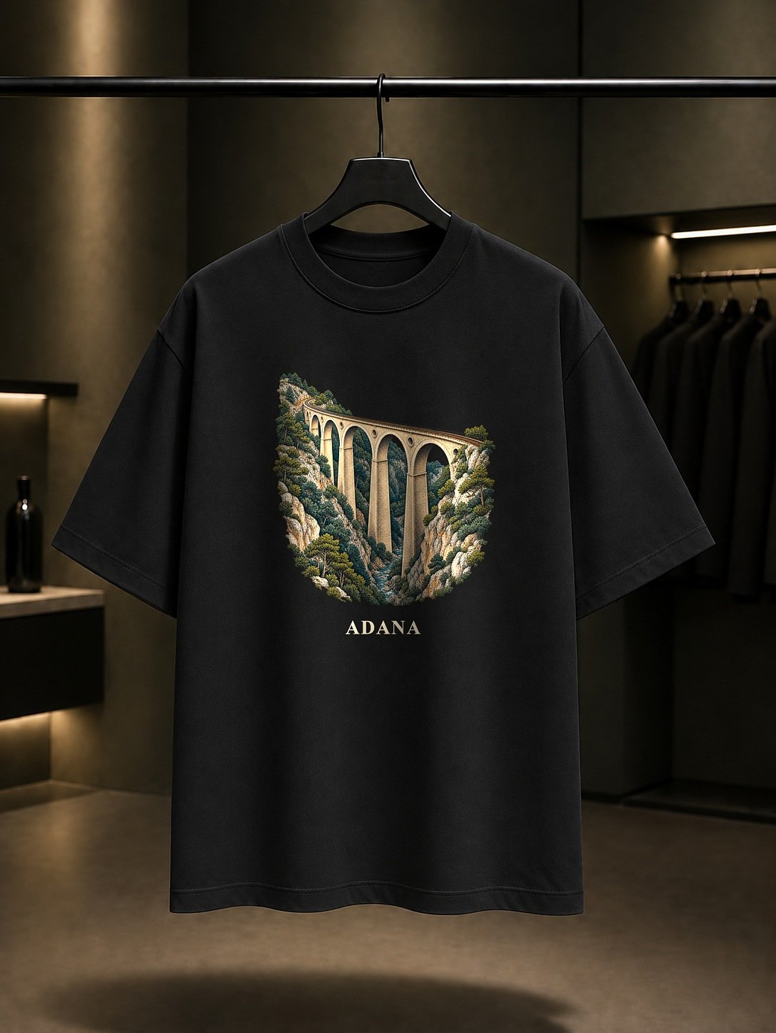 Adana Varda Köprüsü baskılı siyah t-shirt