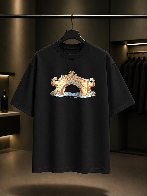 Adıyaman Cendere Köprüsü baskılı siyah t-shirt