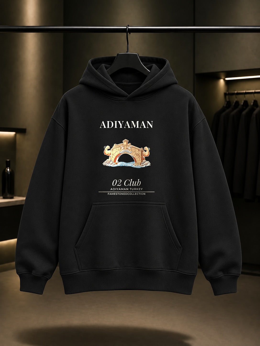 Adıyaman Cendere Köprüsü 02 Club Kapüşonlu Sweatshirt Siyah