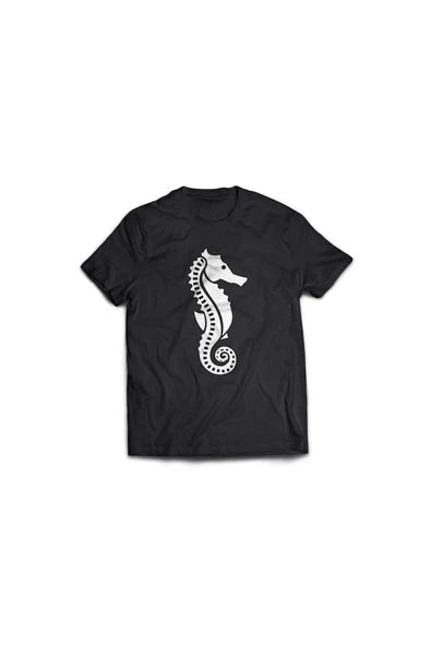 fame-stoned  Unisex Siyah Deniz Atı Baskılı T-shirt