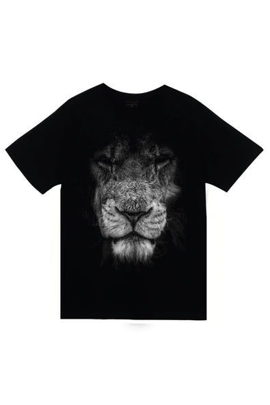 fame-stoned  Unisex Siyah Aslan Baskılı T-Shirt