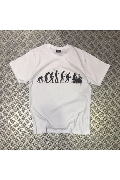 fame-stoned  Bateri Baskılı Unisex %100 Pamuk Beyaz T-shirt