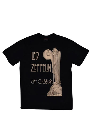 fame-stoned  Led Zeppelin Baskılı Unisex %100 Pamuk Siyah T-shirt