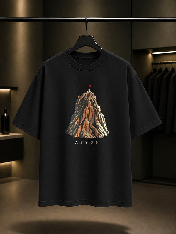 Afyon Kalesi baskılı siyah t-shirt