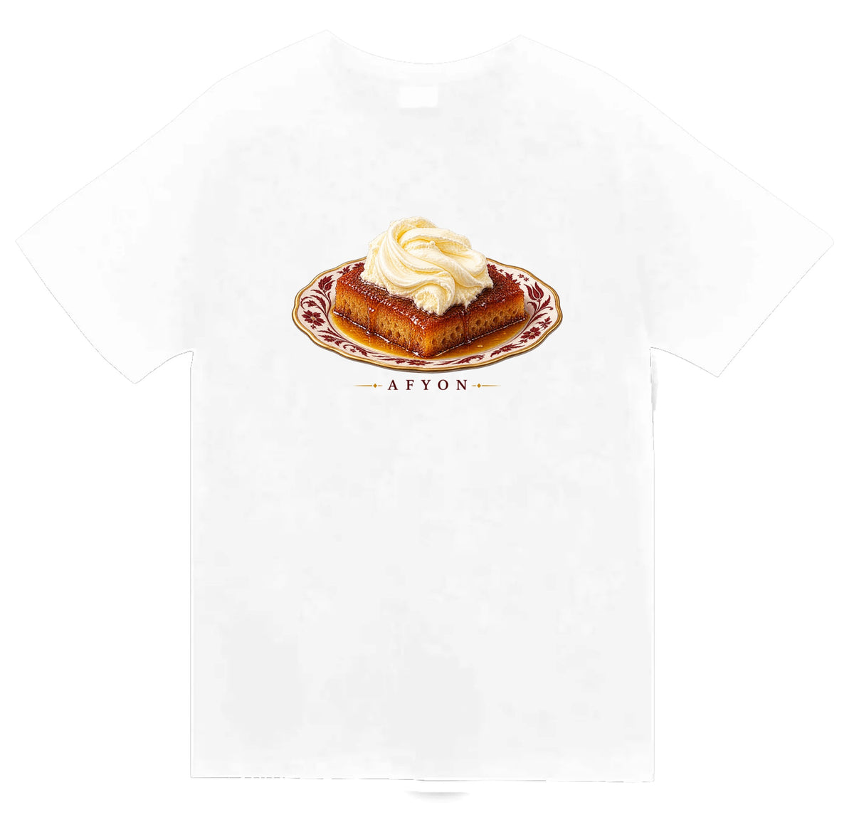 Afyon Kaymaklı Ekmek Kadayıfı baskılı beyaz t-shirt