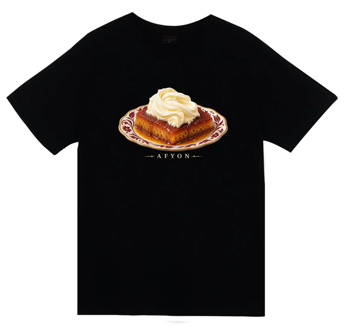 Afyon Kaymaklı Ekmek Kadayıfı baskılı siyah t-shirt