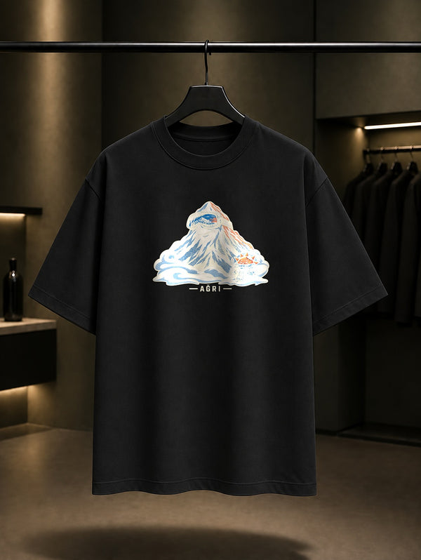 Ağrı Dağı baskılı siyah t-shirt