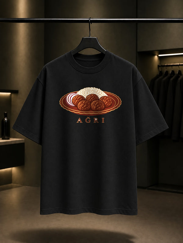 Ağrı Abdigör Köftesi baskılı siyah t-shirt