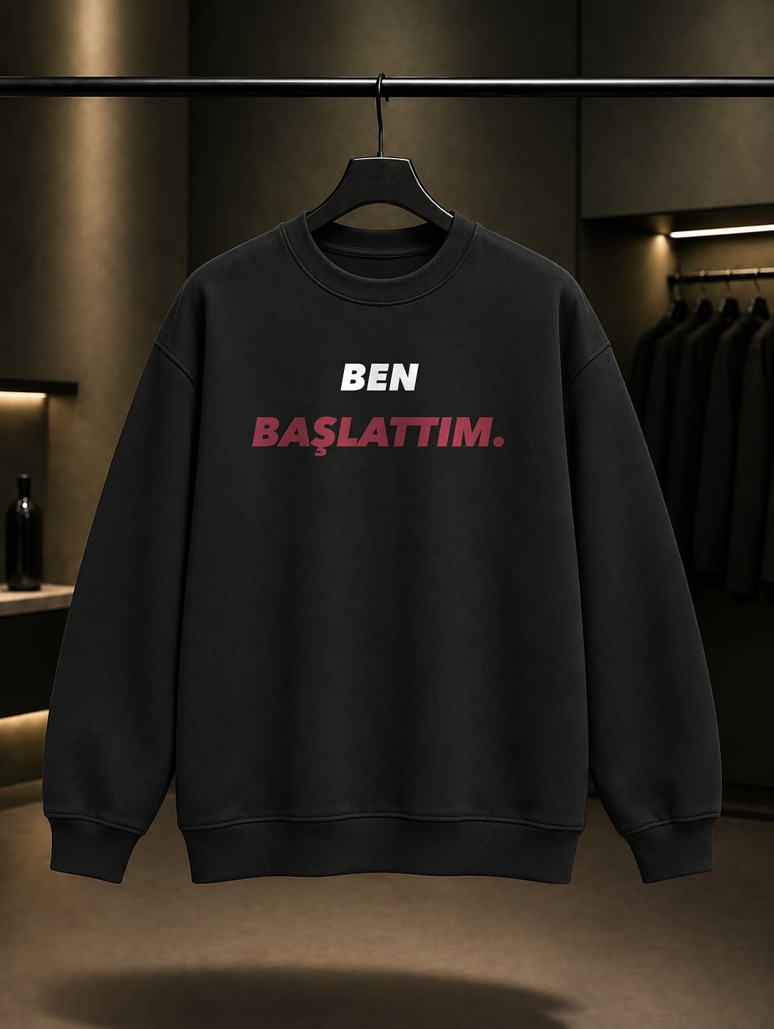 Ben Başlattım Yazılı Baskılı Unisex %100 Pamuk Sweatshirt — Siyah