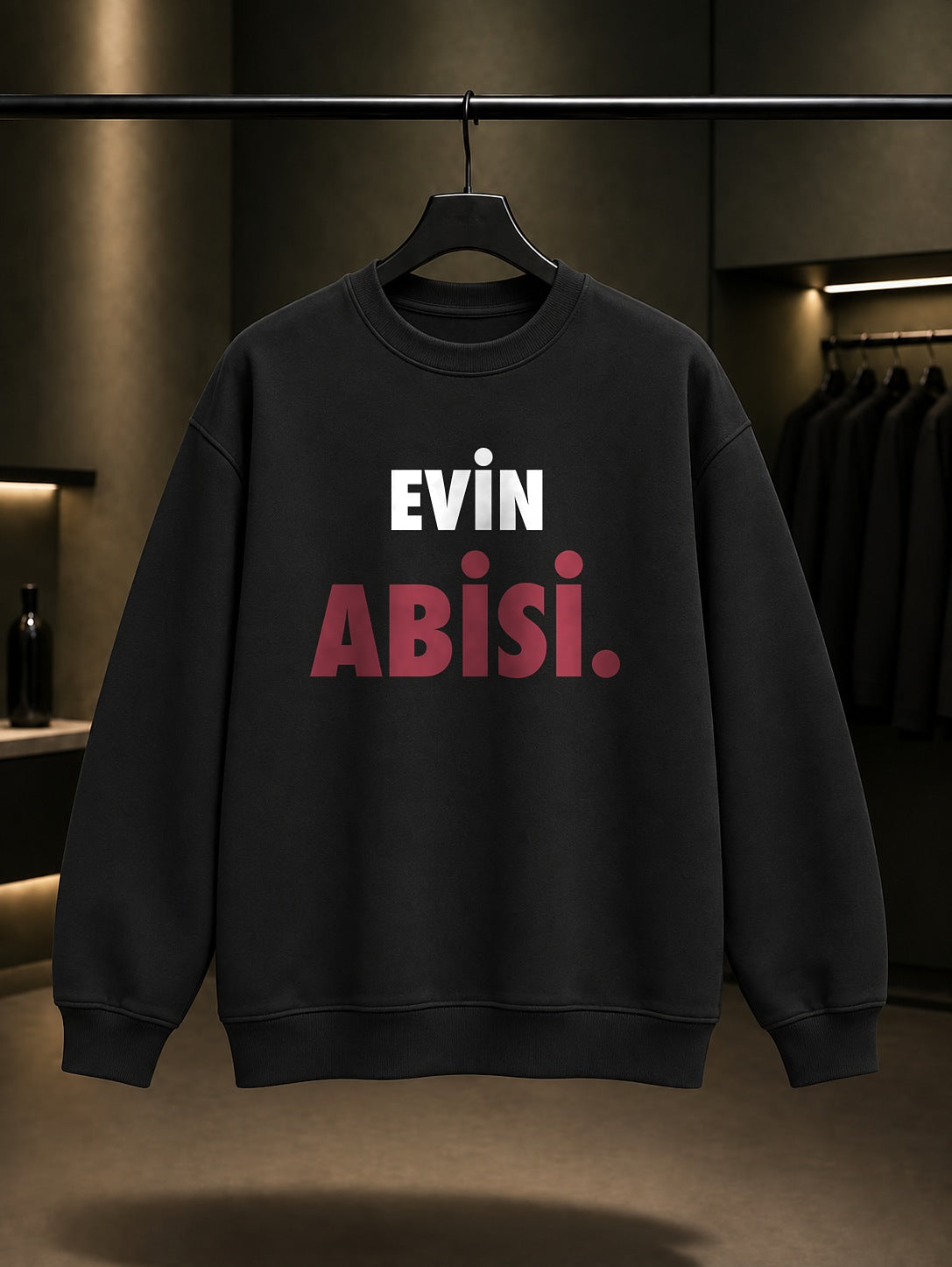 Evin Abisi Yazılı Baskılı Unisex %100 Pamuk Sweatshirt — Siyah