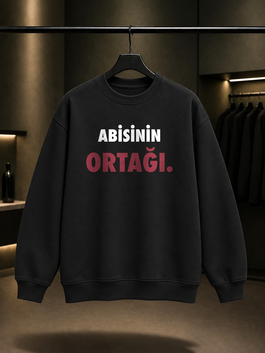 Abisinin Ortağı Yazılı Baskılı Unisex %100 Pamuk Sweatshirt — Siyah