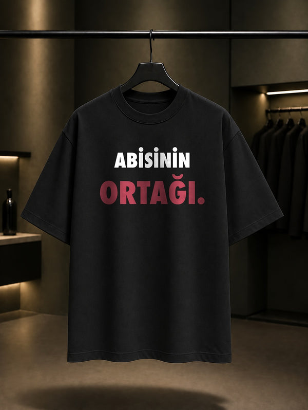Abisinin Ortağı Yazılı Baskılı Unisex %100 Pamuk T-shirt — Siyah