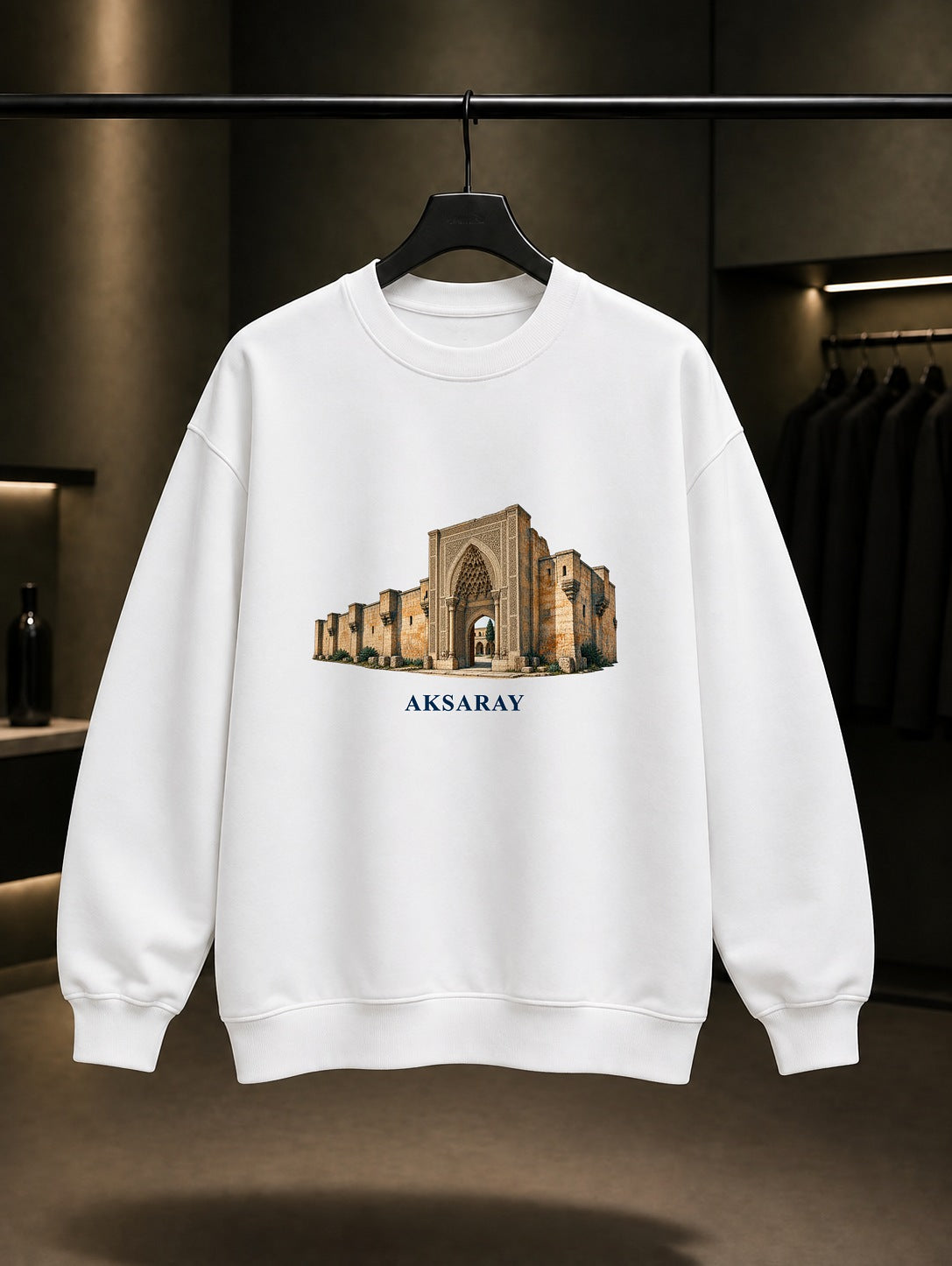 Aksaray Sultanhanı baskılı beyaz sweatshirt