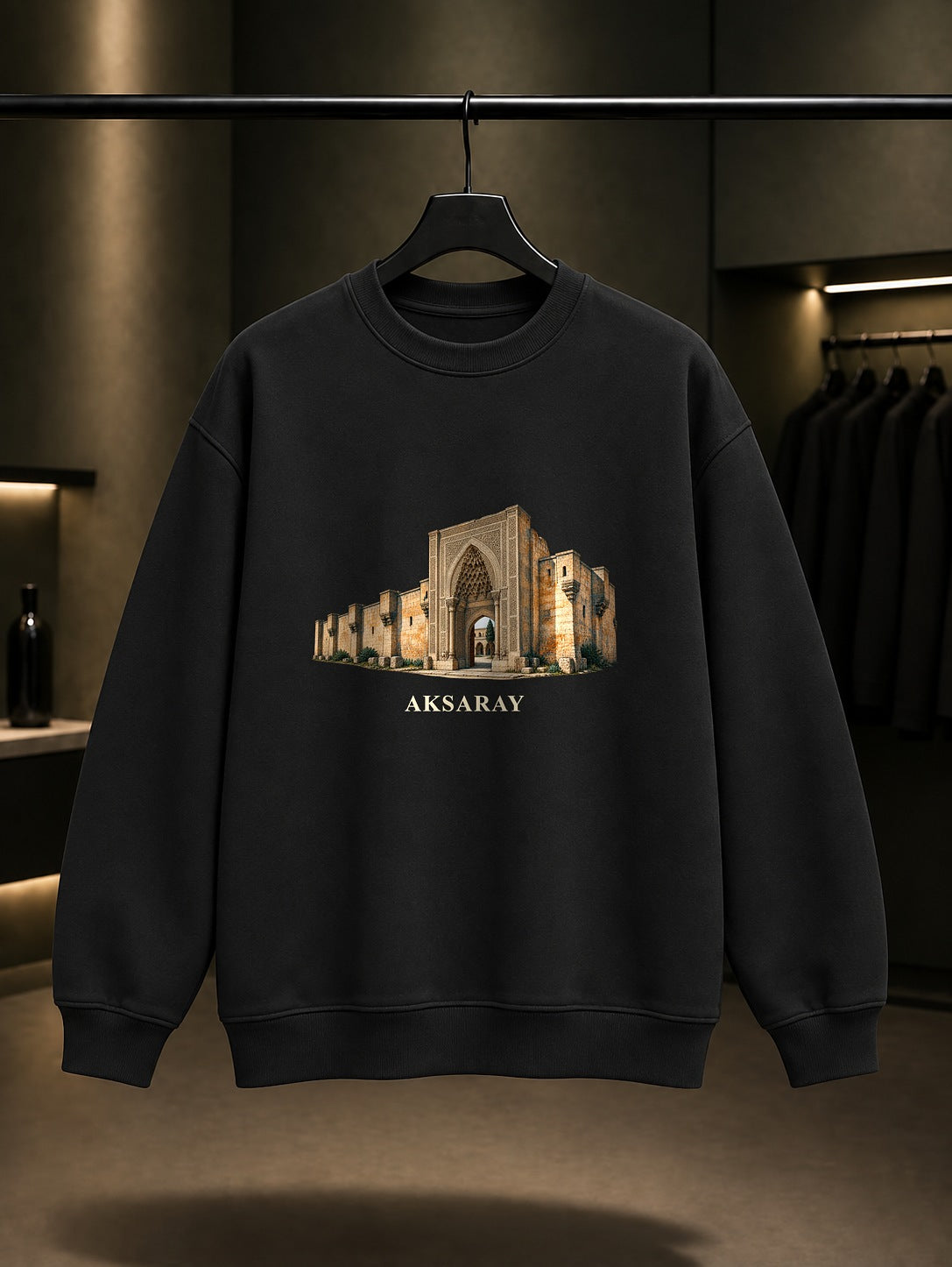 Aksaray Sultanhanı baskılı siyah sweatshirt