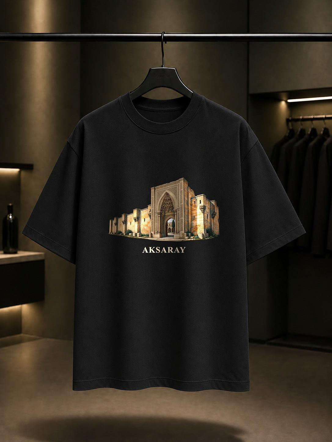 Aksaray Sultanhanı baskılı siyah t-shirt