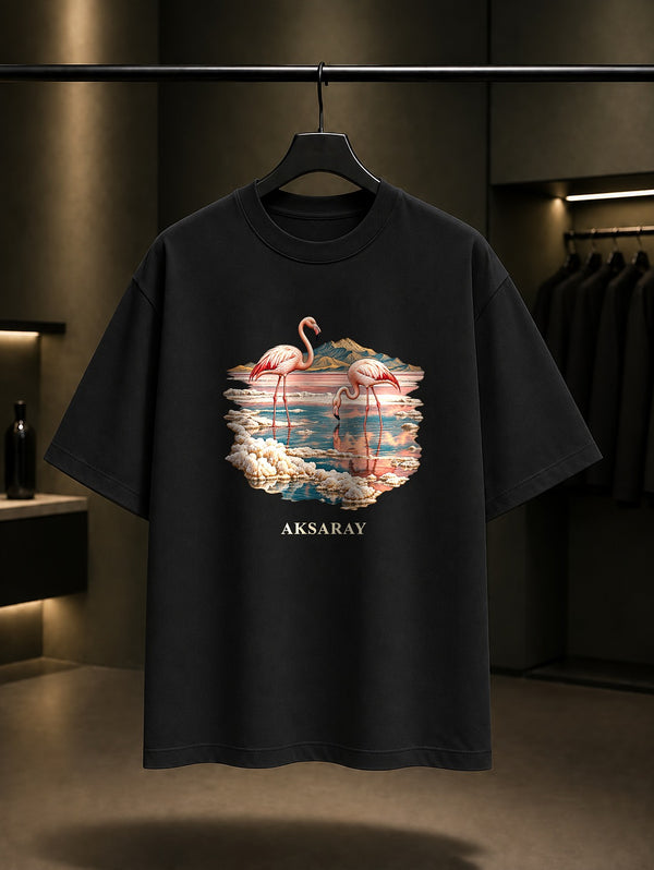 Aksaray Tuz Gölü baskılı siyah t-shirt
