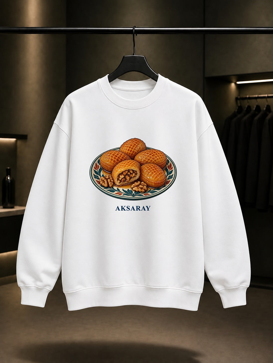 Aksaray Şeker Böreği baskılı beyaz sweatshirt