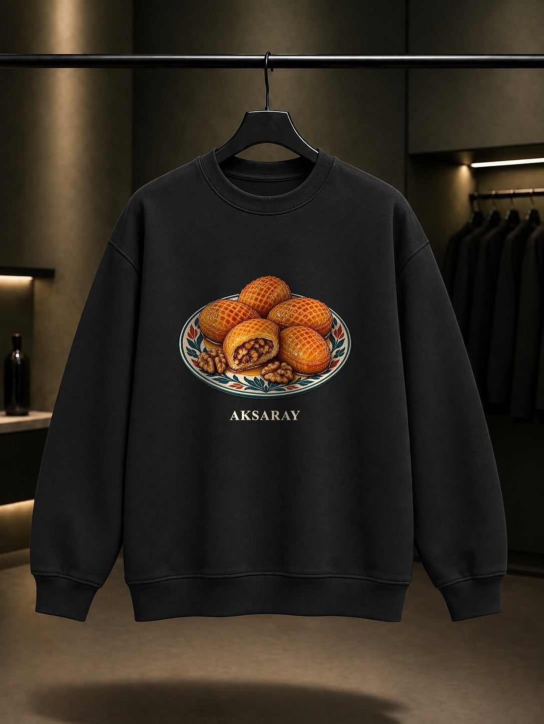 Aksaray Şeker Böreği baskılı siyah sweatshirt