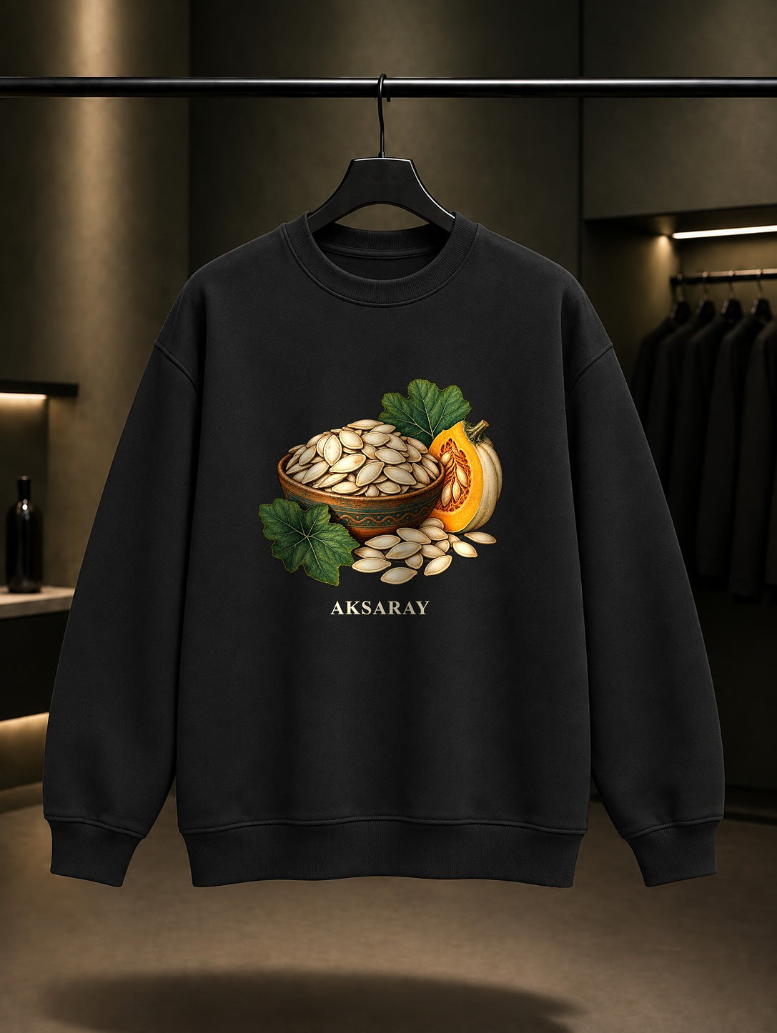Aksaray Kabak Çekirdeği baskılı siyah sweatshirt
