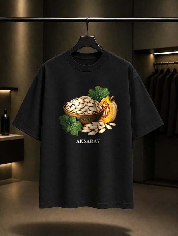 Aksaray Kabak Çekirdeği baskılı siyah t-shirt