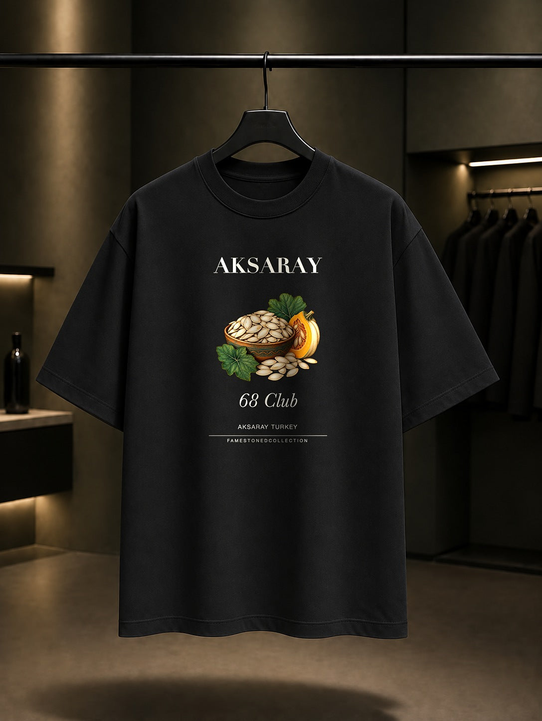 Aksaray Kabak Çekirdeği 68 Club baskılı siyah t-shirt