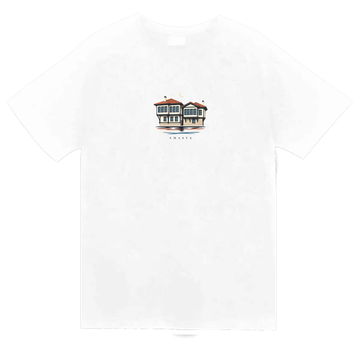 Amasya Yalıboyu Evleri baskılı beyaz t-shirt