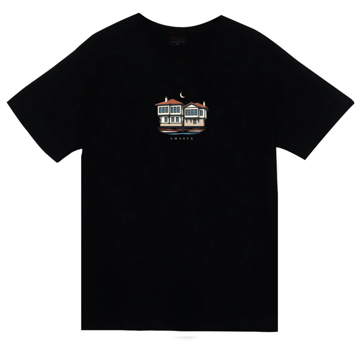 Amasya Yalıboyu Evleri baskılı siyah t-shirt