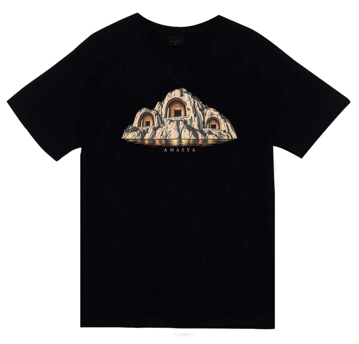 Amasya Kral Kaya Mezarları baskılı siyah t-shirt