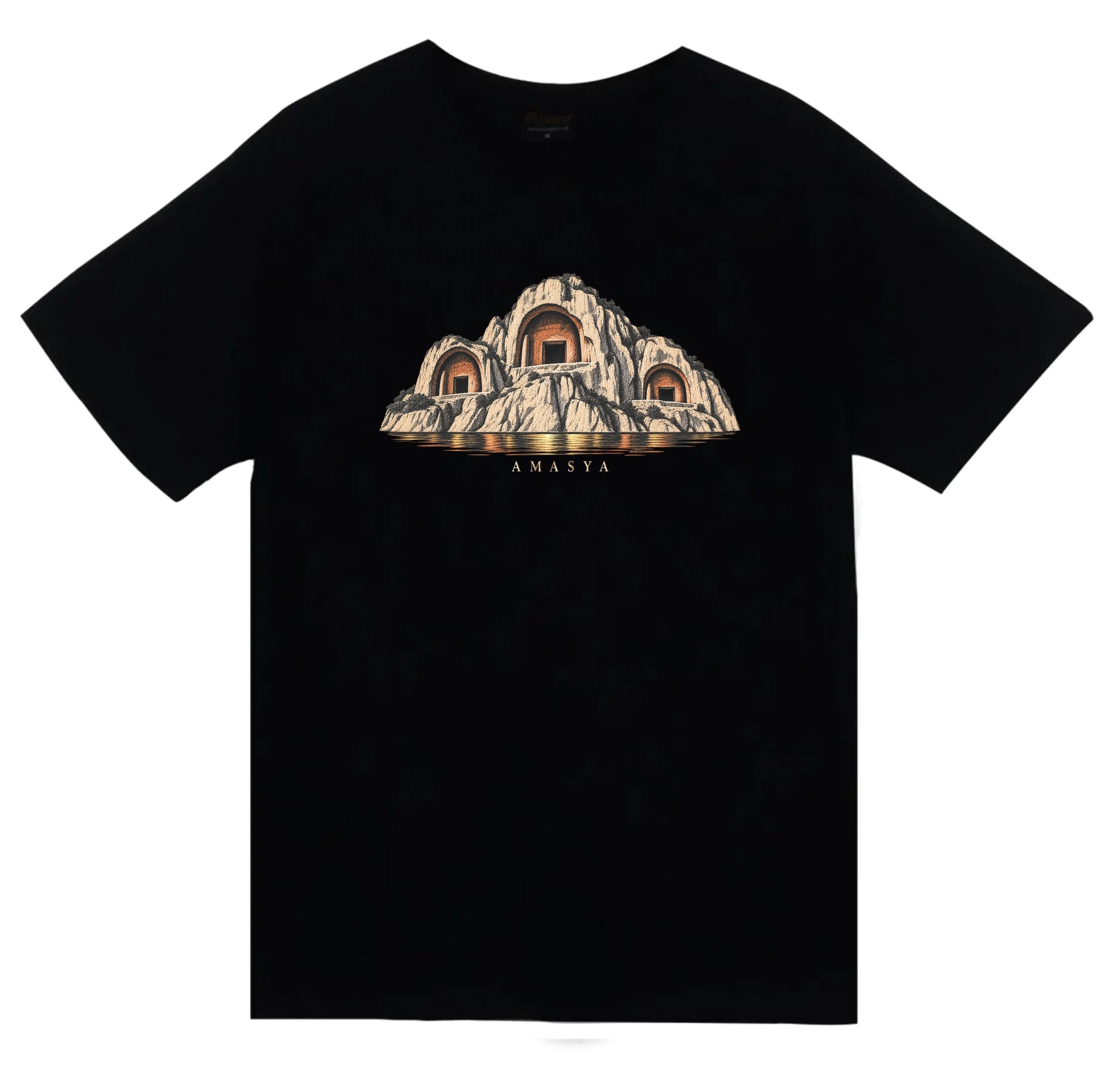 Amasya Kral Kaya Mezarları baskılı siyah t-shirt