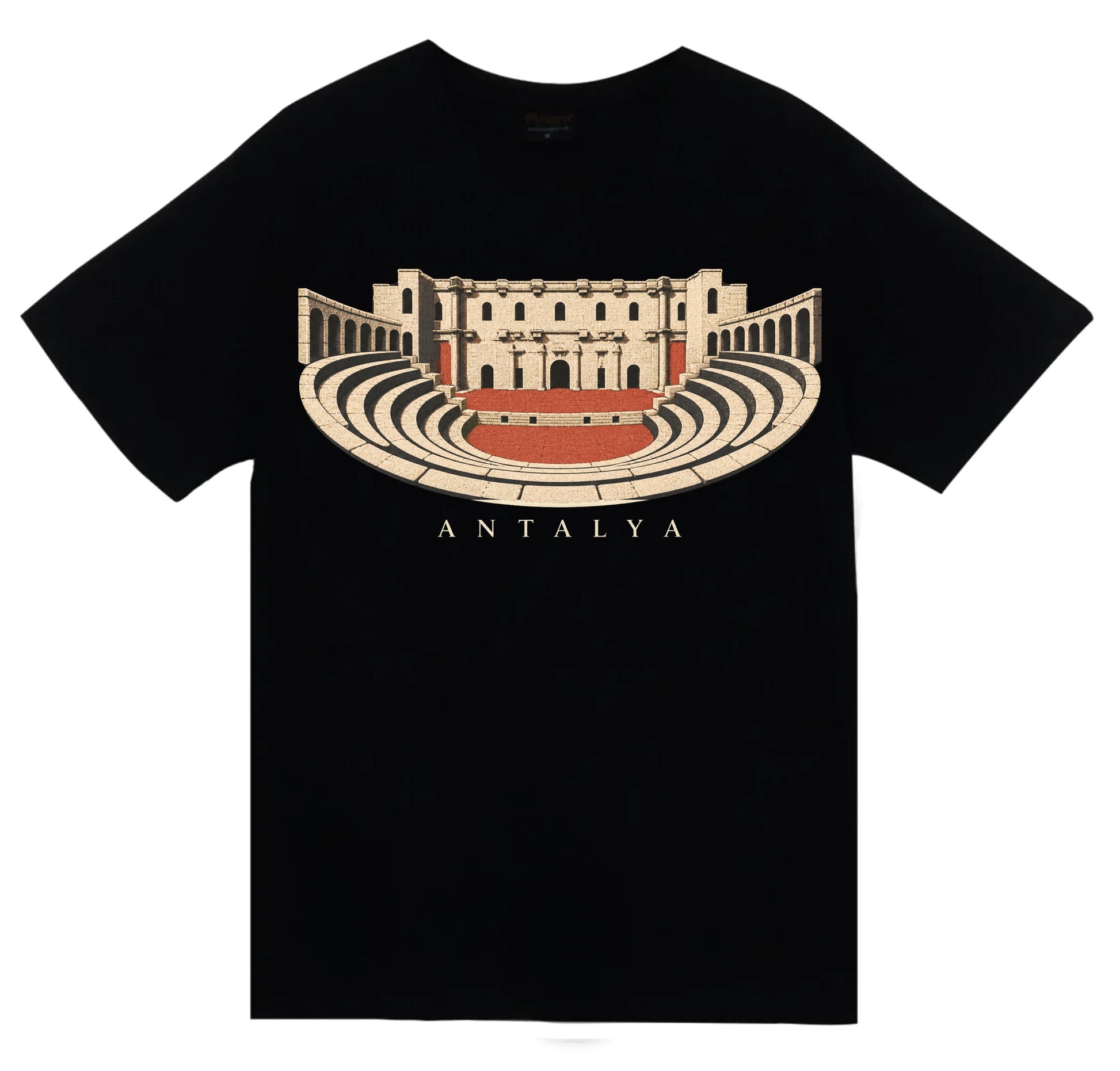 Antalya Aspendos baskılı siyah t-shirt