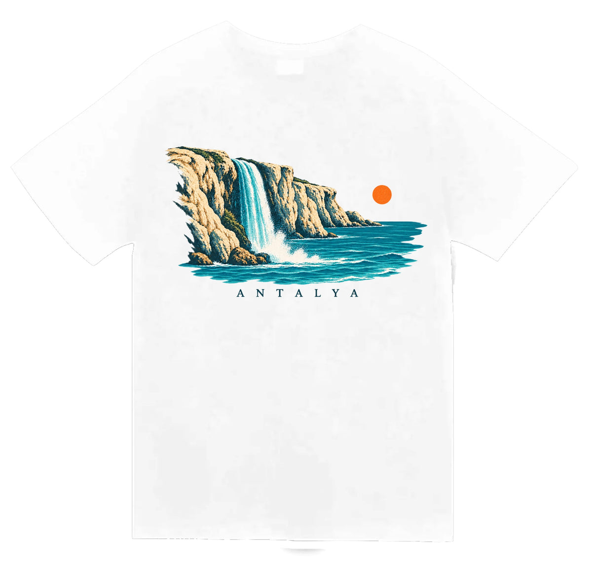 Antalya Düden Şelalesi baskılı beyaz t-shirt