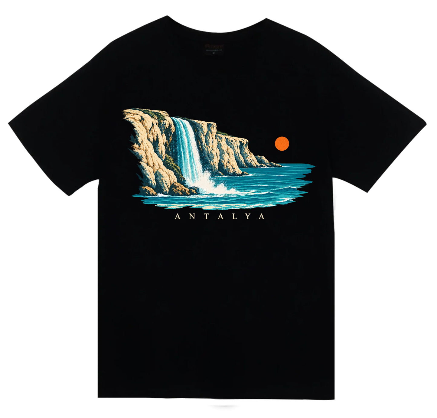 Antalya Düden Şelalesi baskılı siyah t-shirt